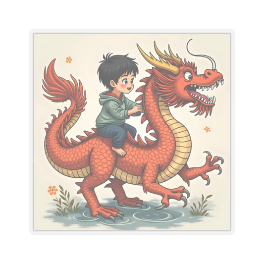 Boy on Dragon Sticker