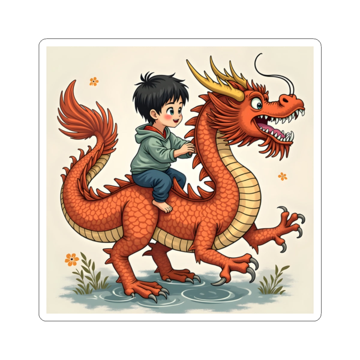 Boy on Dragon Sticker